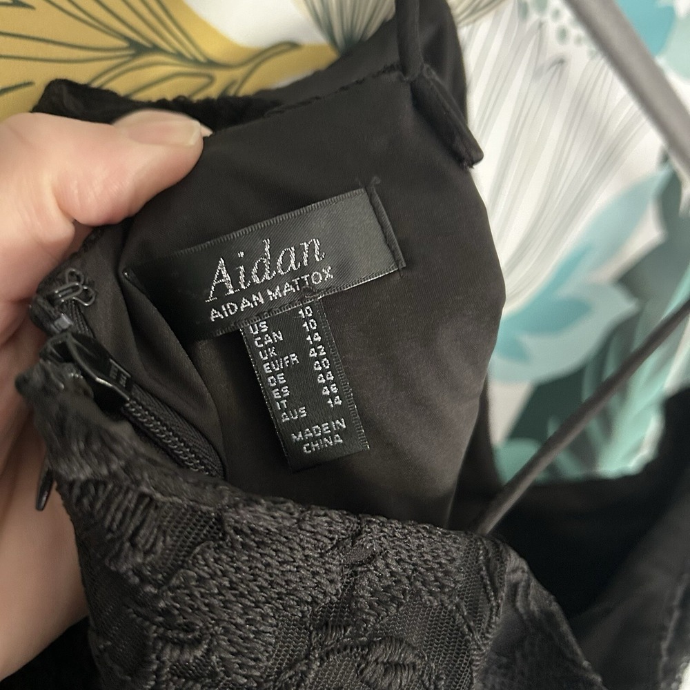 Aidan Mattox Black Embroidered Lace Floral Pleated A-Line Dress Womens Sz 10 EUC - Picture 5 of 5